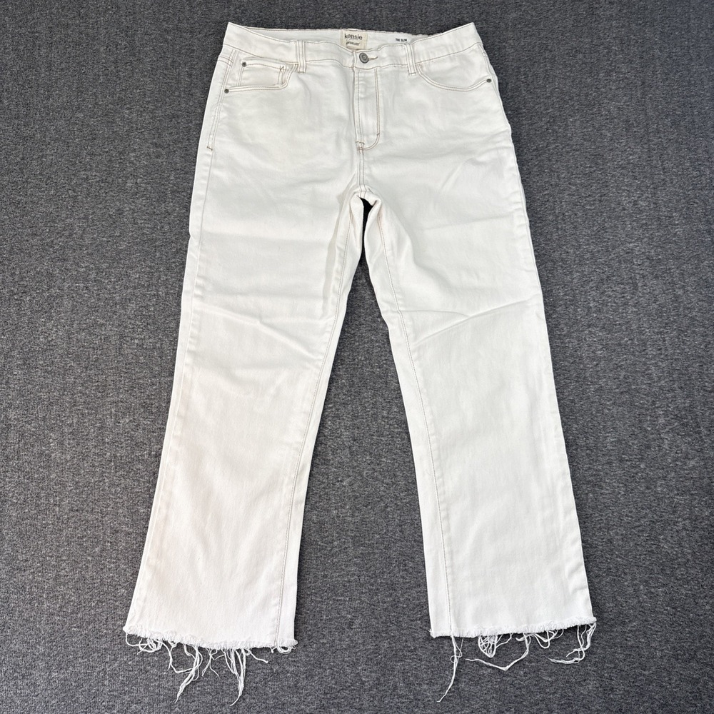 Kensie Vintage Luxe Cream/White Distressed Raw Hem The Slim Jeans Womens Size 12